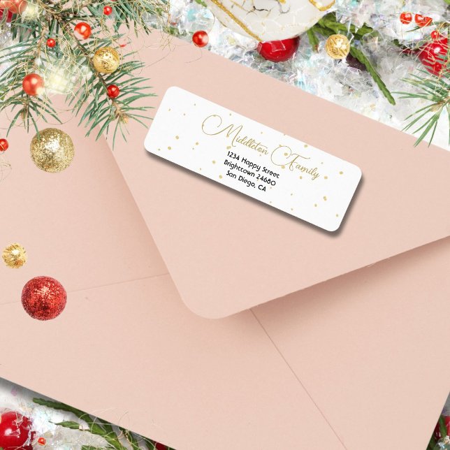 Elegant White Gold Confetti Christmas  Return Address Label (Creator Uploaded)