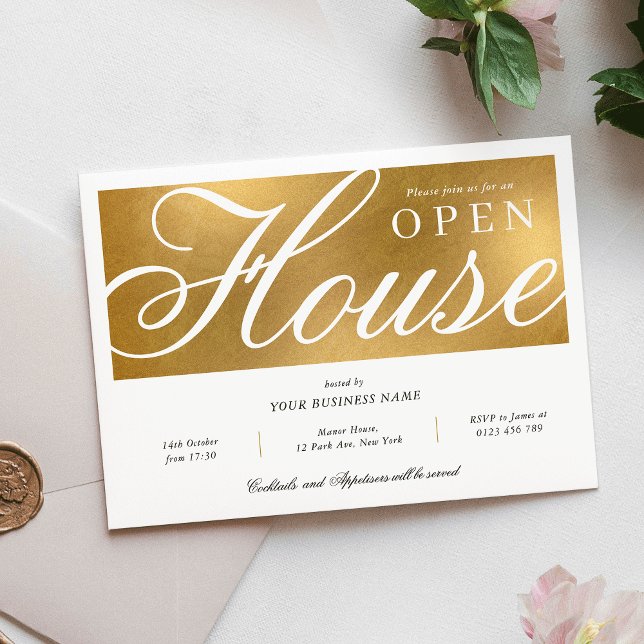 Elegant White & Gold Corporate Office Open House Invitation (Elegant White & Gold Corporate Office Open House Invitation)