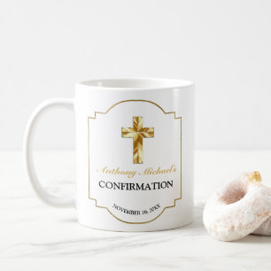 Elegant White Gold Cross Boy's Confirmation Favour Coffee Mug
