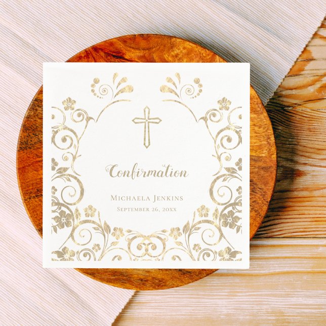 Elegant White Gold Cross Confirmation Napkin (Creator Uploaded)