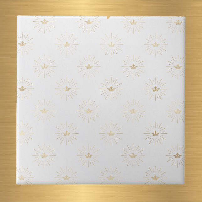 Elegant White Gold Crown Starburst Ceramic Tile (Creator Uploaded)