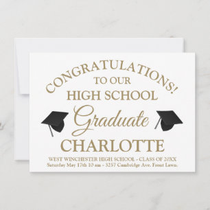 Elegant white gold custom script text graduation invitation