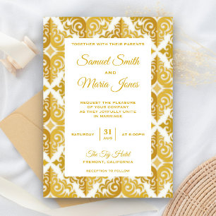Elegant White Gold Damask Wedding Invitation