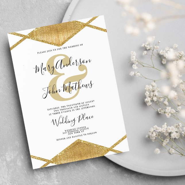 Elegant white gold diamond shape ampersand Wedding Invitation (Elegant white gold diamond shape ampersand Wedding )