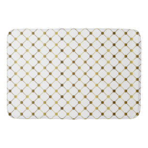 Elegant White & Gold Dot Grid Bath Mat