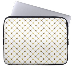 Elegant White & Gold Dot Grid Laptop Sleeve