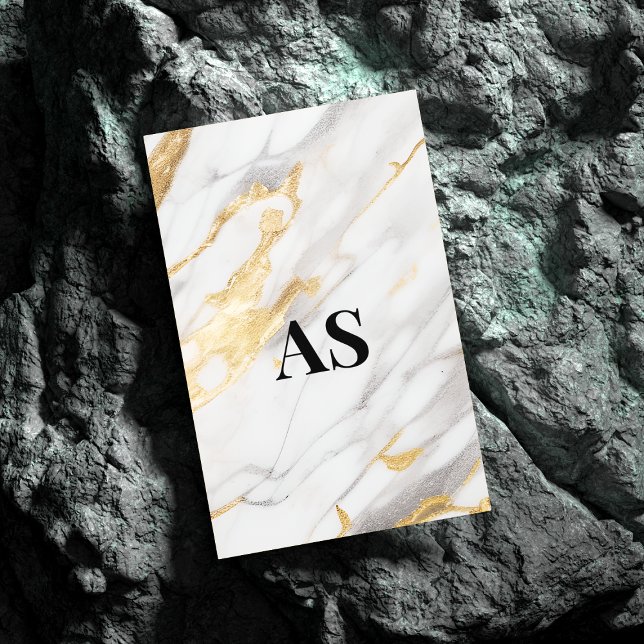 Elegant white gold faux glitter marble monogram 	Magnetic business card (Creator Uploaded)