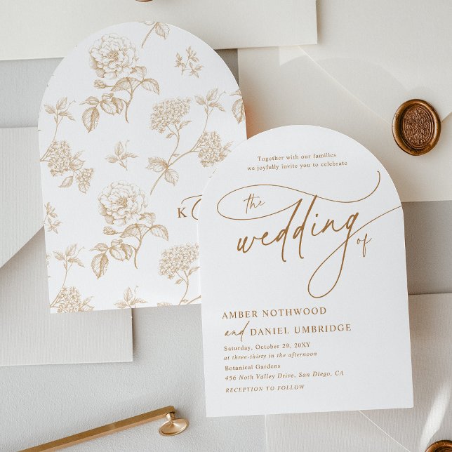 Elegant White Gold Floral Arch Wedding Invitation (Creator Uploaded)