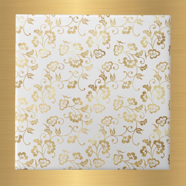 Elegant White Gold Floral Ceramic Tile (Creator Uploaded)