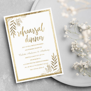 Elegant white gold floral frame Rehearsal Dinner Invitation