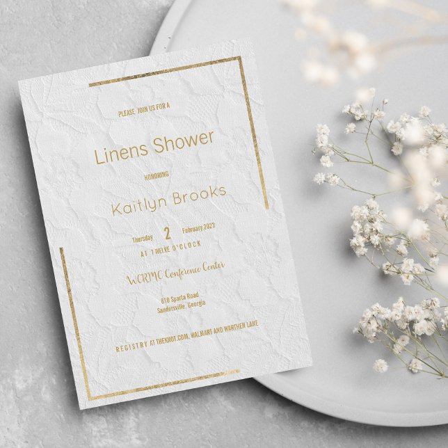 Elegant white gold floral lace Couples Shower Invi Invitation (Elegant white gold floral lace Couples Shower)