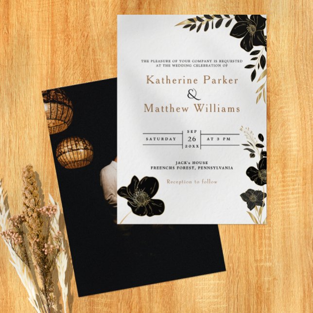 Elegant White & Gold Floral minimalist Photo Invitation (Elegant White & Gold Floral minimalist Photo Invitation)