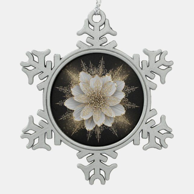 Elegant White & Gold Floral Ornament (Front)