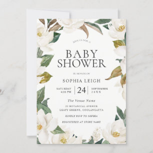 Elegant White Gold Flowers Boy or Girl Baby Shower Invitation