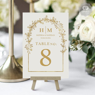 Elegant White Gold Flowers Floral Wedding Table Number