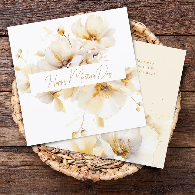 Elegant White Gold Flowers Mother's Day Holiday Card (Elegant White Gold Flowers Mother's Day Holiday Card)