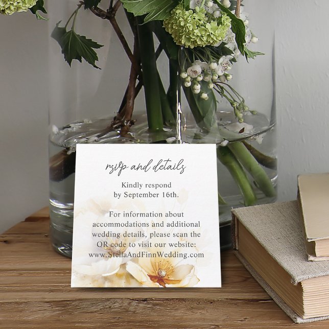 Elegant White Gold Flowers QR Code RSVP Wedding Enclosure Card (Elegant White Gold Flowers QR Code RSVP Wedding Enclosure Card)