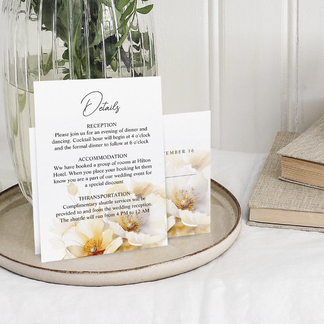 Elegant White Gold Flowers Wedding Details QR Code Enclosure Card (Elegant White Gold Flowers Wedding Details QR Code Enclosure Card)