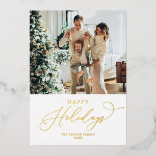 Elegant White Gold Foil Happy Holidays Christmas Holiday Card