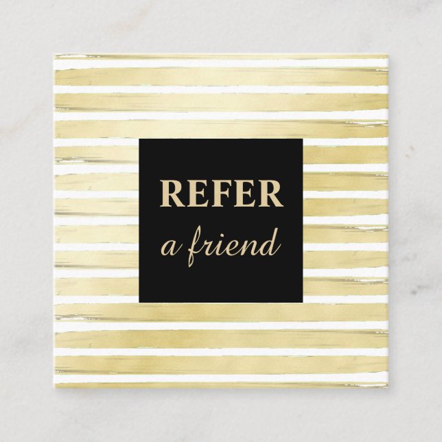 Elegant white gold foil paint striped black frame referral card (Front)