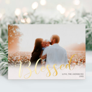 Elegant white gold foil photo Blessed Christmas Foil Holiday Card