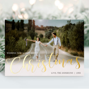 Elegant white gold foil photo Christmas Foil Holiday Card