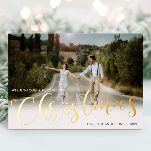 Elegant white gold foil photo Christmas Holiday Card (Creator Uploaded)
