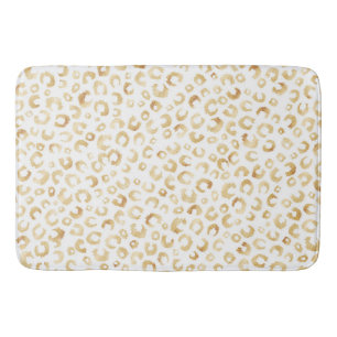 Elegant White Gold Glitter Leopard Animal Print Bath Mat