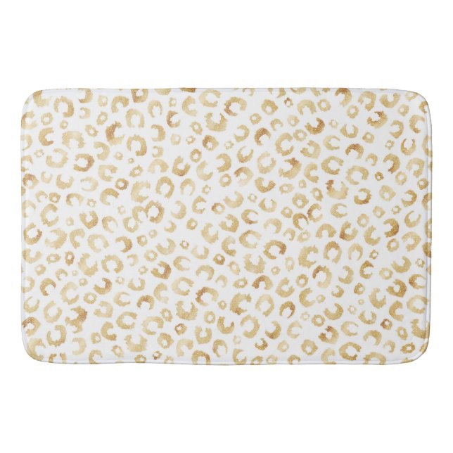 Elegant White Gold Glitter Leopard Animal Print Bath Mat (Front)