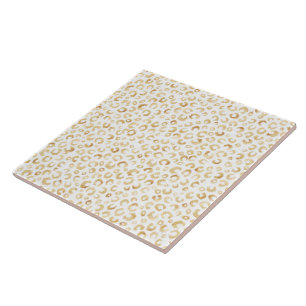 Elegant White Gold Glitter Leopard Animal Print Ceramic Tile
