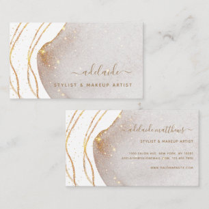 Elegant White Gold Glitter Signature Script Agate Business Card