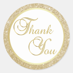 Elegant White Gold Glitter Thank You Envelope Classic Round Sticker