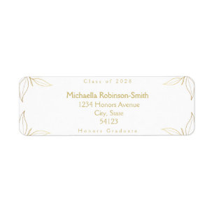 Elegant White Gold Graduation Return Address  Label