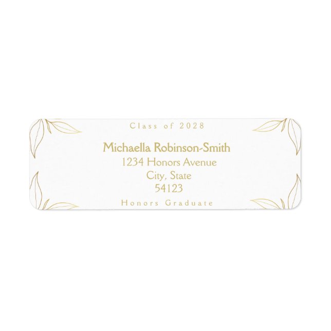 Elegant White Gold Graduation Return Address  Label (Front)