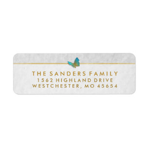 Elegant White Gold & Grey Butterfly Return Address Label