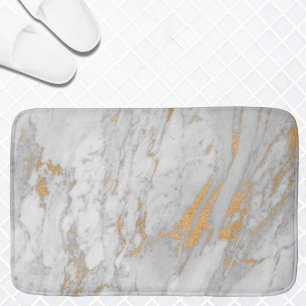 Elegant White Gold Grey Marble  Bath Mat