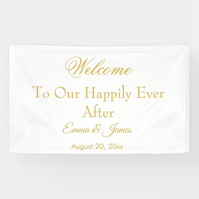 Elegant White Gold Happily Ever After Wedding Banner (Horizontal)