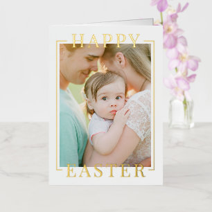 Elegant White + Gold Happy Easter Photo  Foil Holiday Card