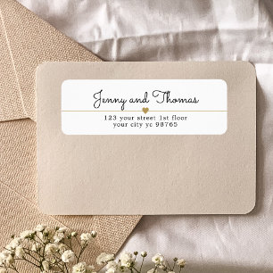 Elegant White & Gold Heart Line Wedding Envelope Return Address Label