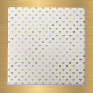 Elegant White Gold Hearts Ceramic Tile
