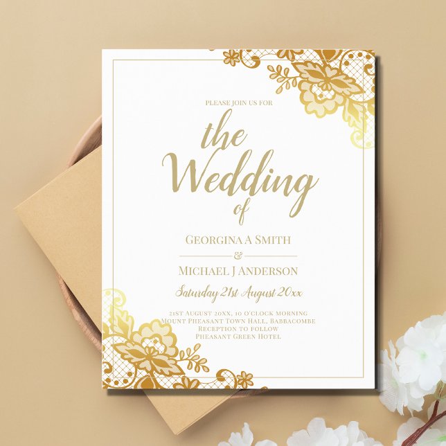 Elegant White Gold Lace Modern Wedding  Invitation (Creator Uploaded)