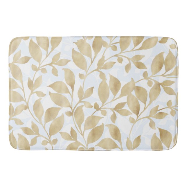 Elegant White Gold Leaves Greenery Botanical Bath Mat (Front)