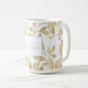 Elegant White Gold Leaves Greenery Botanical Coffee Mug