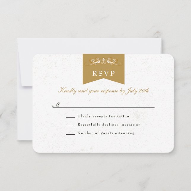 Elegant White Gold Library Theme Wedding RSVP Card (Front)