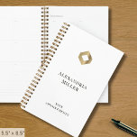 Elegant White Gold Logo Planner<br><div class="desc">Stay organised and elevate your brand with our Elegant White and Gold Planner, customisable with your logo. Featuring a simple clean white cover adorned with a refined gold diamond emblem, this planner combines style and functionality. Perfect for mapping out your schedule, tracking goals, or managing client appointments, this personalised planner...</div>