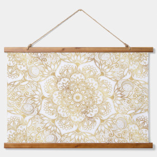 Elegant White Gold Mandala Floral  Hanging Tapestry