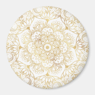 Elegant White Gold Mandala Floral Magnet