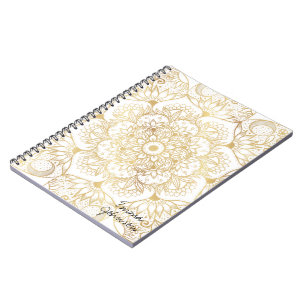 Elegant White Gold Mandala Floral  Notebook