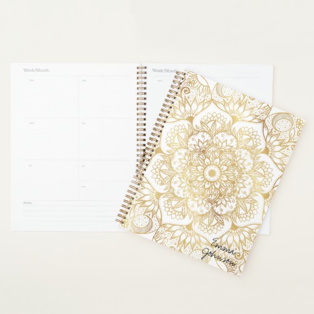Elegant White Gold Mandala Floral  Planner (Display)