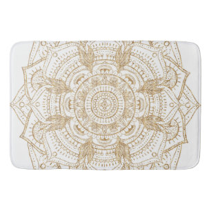 Elegant White & Gold Mandala Hand Drawn Design Bath Mat